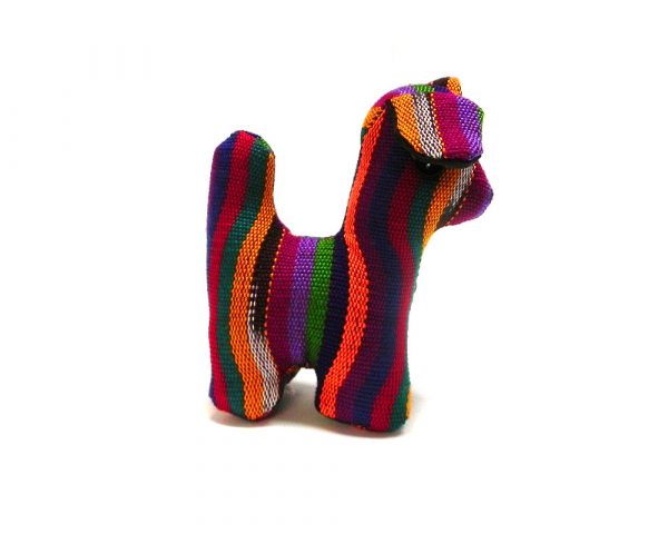 Handmade mini multicolored striped cotton stuffed animal dog toy.