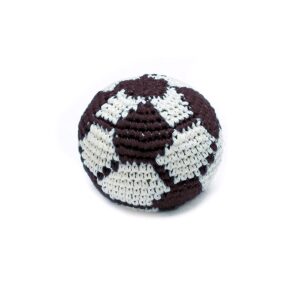 Handmade single hacky ball with soccer ball design. In black and white color combination.
