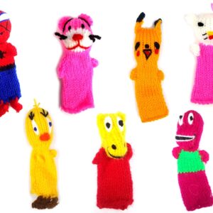 Handmade assorted set of a dozen (12) character themed alpaca wool finger puppets.