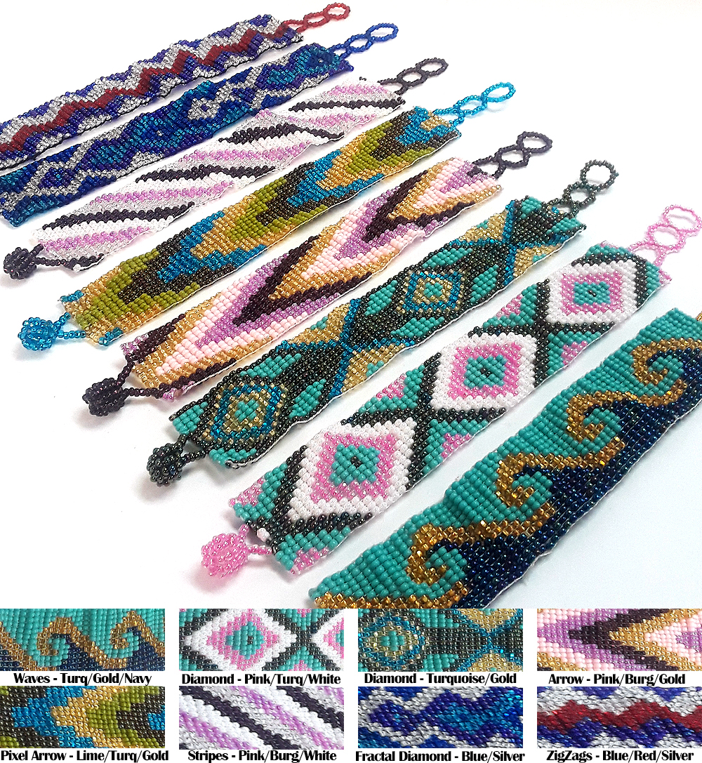 Czech glass seed bead wide strap bracelet with fashion pattern design.