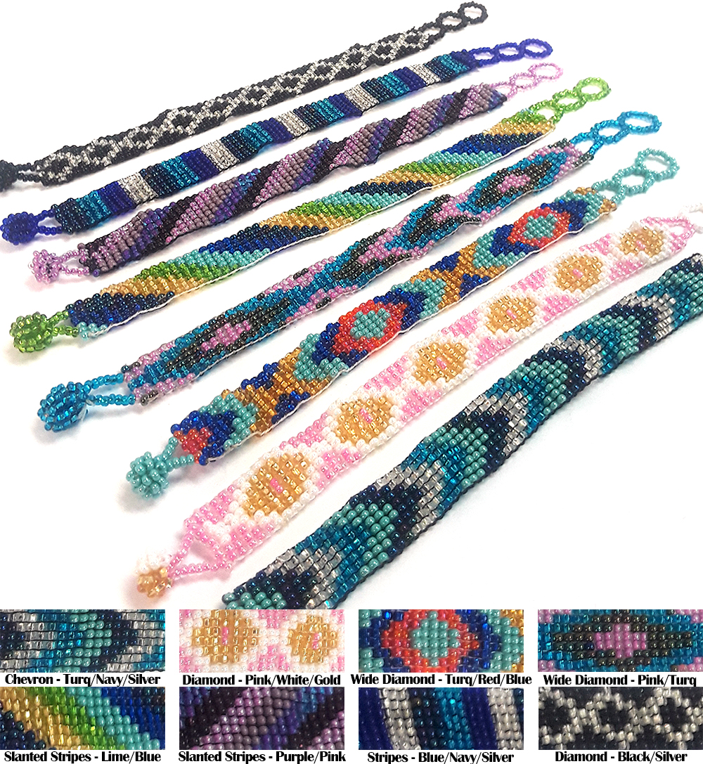 Czech glass seed bead thin strap bracelet with fashion pattern design.
