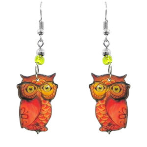 Art Owl Earrings - Nerd/Orange/Yellow
