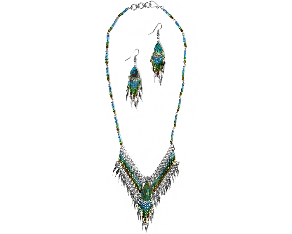 Mia Jewel Shop: Teardrop Stone Long Beaded Dangle Fringe Necklace and Earrings Jewelry Set