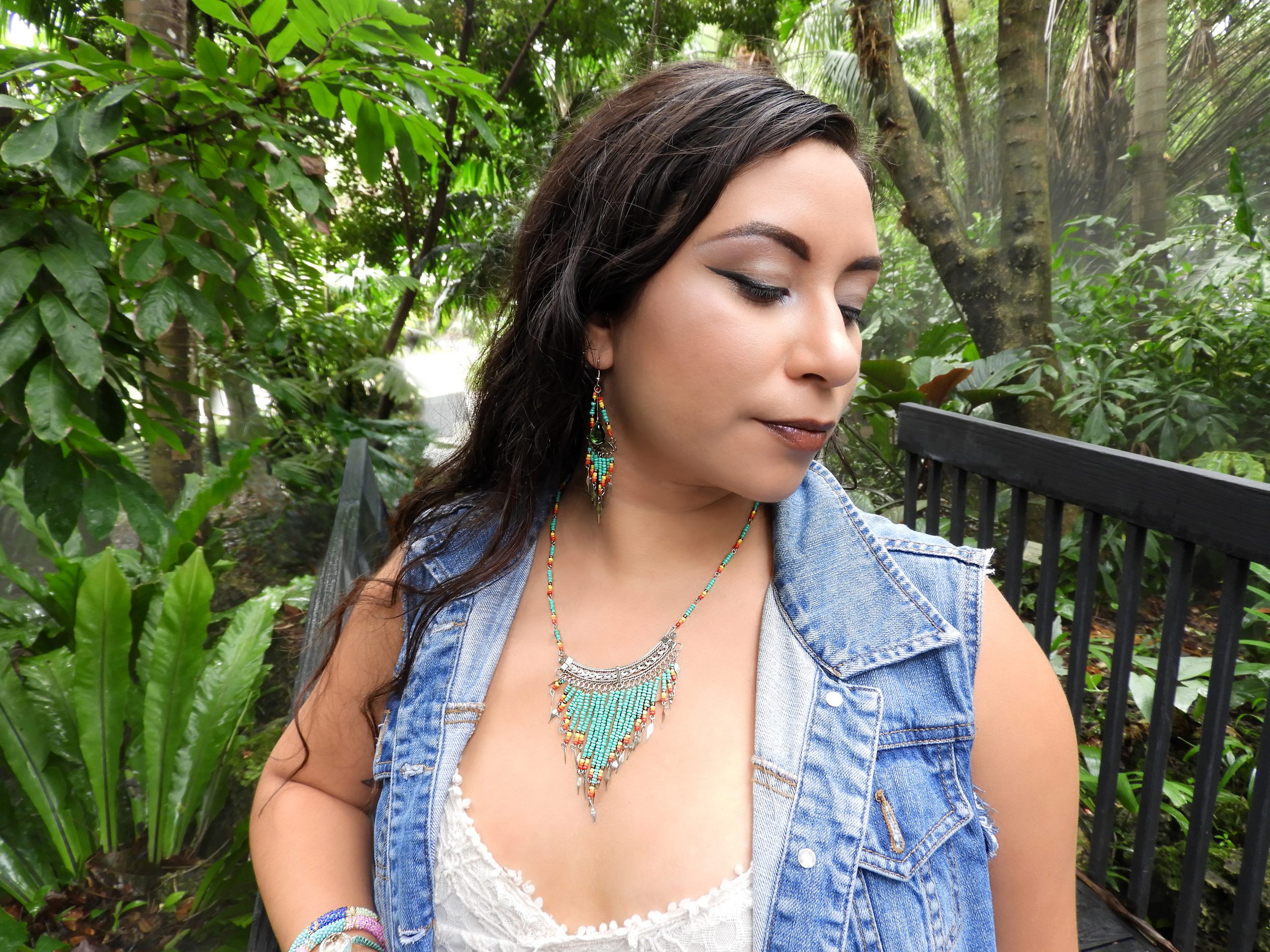 Mia Jewel Shop: Native American Inspired Long Beaded Dangle Fringe Necklace and Teardrop Glass Bead Earrings Jewelry Set