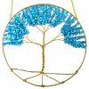 Mia Jewel Shop: Handmade round golden-colored metal wire tree of life hanging ornament with tumbled chip stones in turquoise blue howlite.