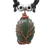 Mia Jewel Shop: Copper metal wire wrapped Tree of Life oval-shaped stone cabochon pendant on adjustable necklace in green aventurine.