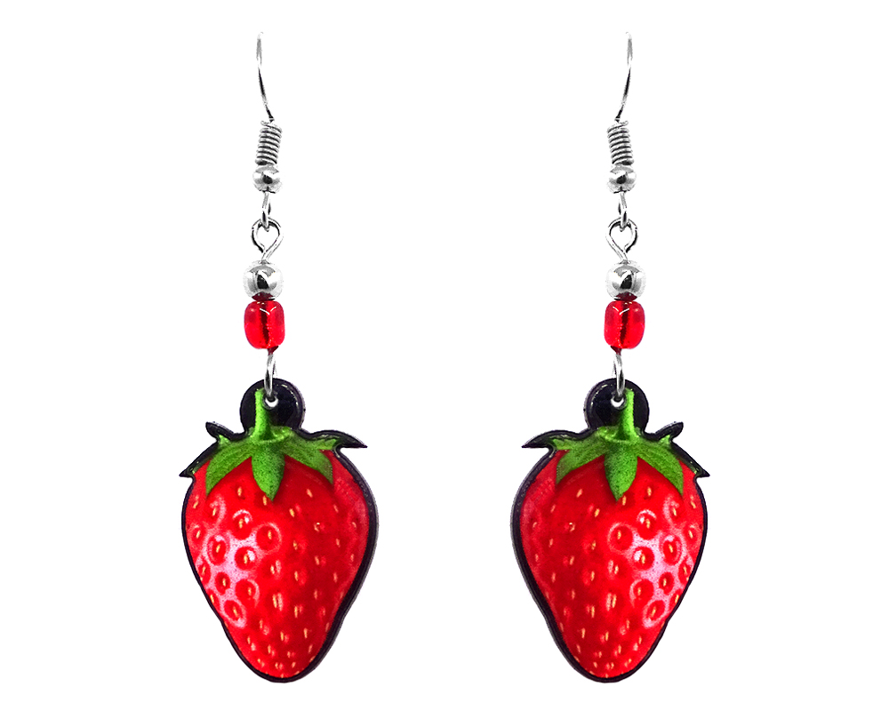 Red Sequin Dangle Drop Strawberry Earrings New - beyond exchange