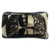 Rectangle-shaped fanny pack bag with tree of life print pattern in beige and black color combination.