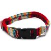 Pet dog collar with Aztec inspired tribal print pattern in red, beige, and multicolored color combination.