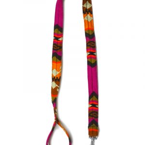 Pet dog leash with Aztec inspired tribal print pattern in hot pink, brown, beige, orange, and red color combination.