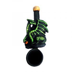 Handcrafted tobacco smoking hand pipe of green dragon holding a stone in mini size.