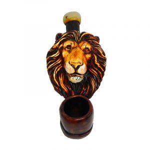 Handcrafted tobacco smoking hand pipe of a lion head in mini size.