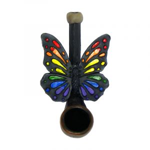 Handcrafted tobacco smoking hand pipe of a rainbow-colored butterfly in mini size.