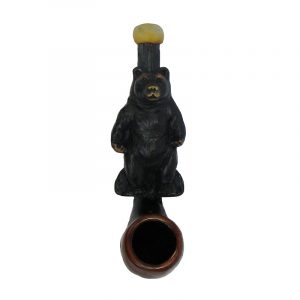 Handcrafted tobacco smoking hand pipe of a black bear in mini size.