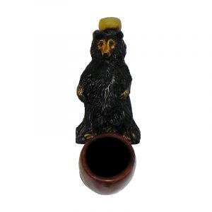 Handcrafted tobacco smoking hand pipe of a grizzly bear in mini size.