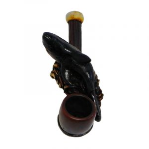 Handcrafted tobacco smoking hand pipe of a swimming shark in mini size.