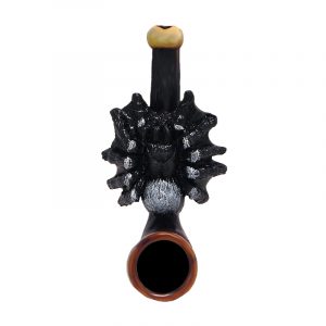 Handcrafted tobacco smoking hand pipe of a black and gray tarantula spider in mini size.
