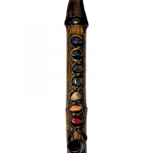 Handcrafted tobacco smoking natural bamboo wooden peace pipe of seven chakra aligned tumbled gemstone crystals.