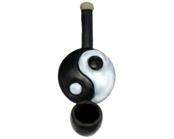 Handcrafted tobacco smoking hand pipe of a classic black and white yin yang symbol in small size.