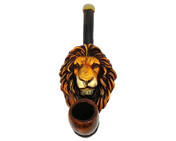 Handcrafted tobacco smoking hand pipe of a lion head in small size.