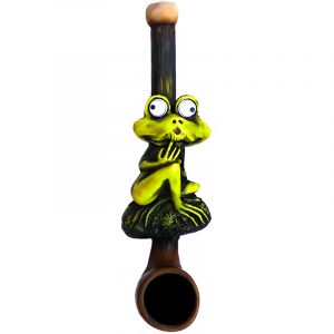 Handcrafted tobacco smoking hand pipe of a sexy female frog with googly eyes in small size.
