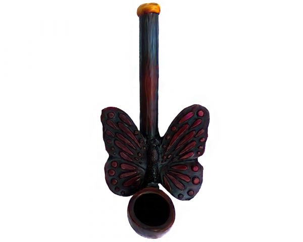 Handcrafted tobacco smoking hand pipe of a dark pink butterfly in small size.