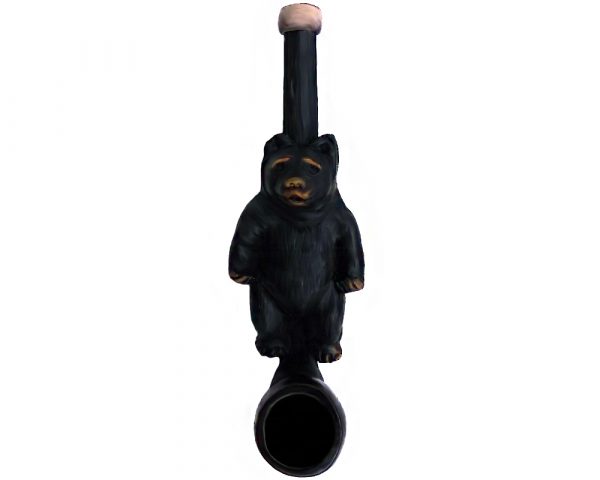 Handcrafted tobacco smoking hand pipe of a black bear in small size.