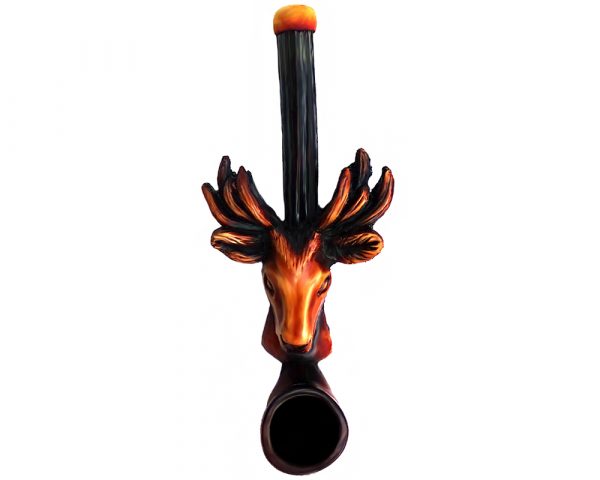 Handcrafted tobacco smoking hand pipe of a deer head in small size.