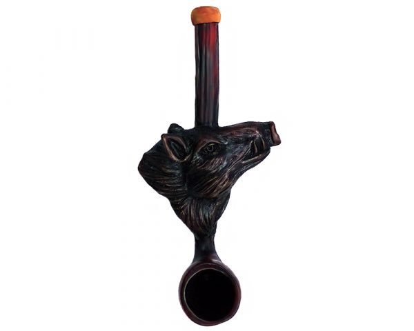 Handcrafted tobacco smoking hand pipe of a boar head in small size.