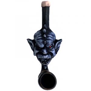Handcrafted tobacco smoking hand pipe of a creepy gargoyle monster head in small size.