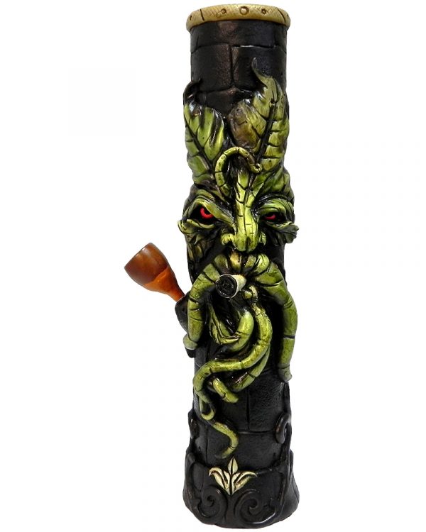 Handcrafted tobacco smoking water pipe of a smoking green leaf man face.
