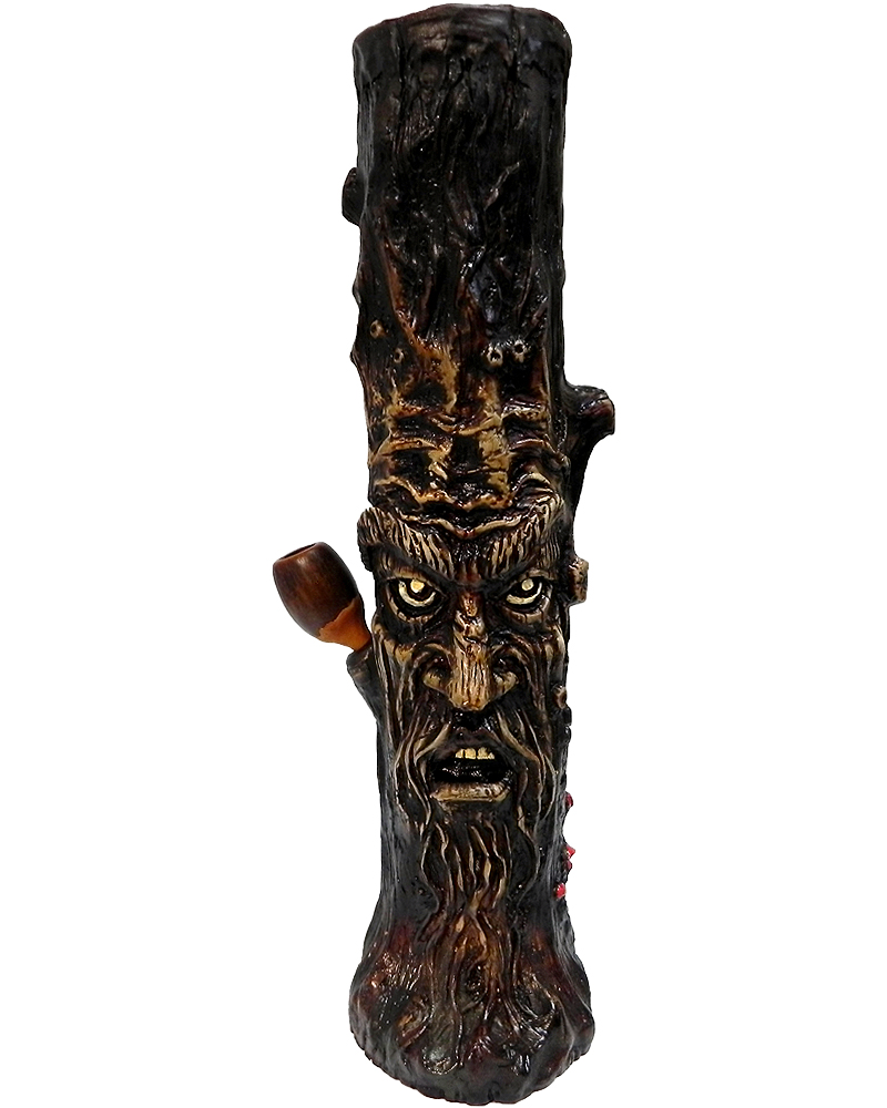 Handcrafted tobacco smoking water pipe of a brown tree stump man face.