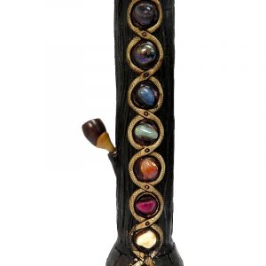 Handcrafted tobacco smoking water pipe of seven chakra aligned tumbled gemstone crystals.