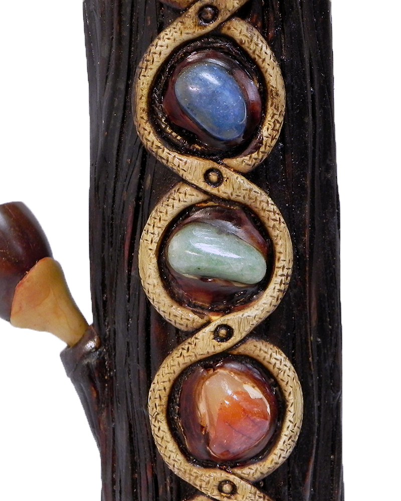Handcrafted tobacco smoking water pipe of seven chakra aligned tumbled gemstone crystals.