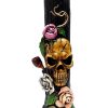 Handcrafted tobacco smoking water pipe of a beige skull with pink and white roses.