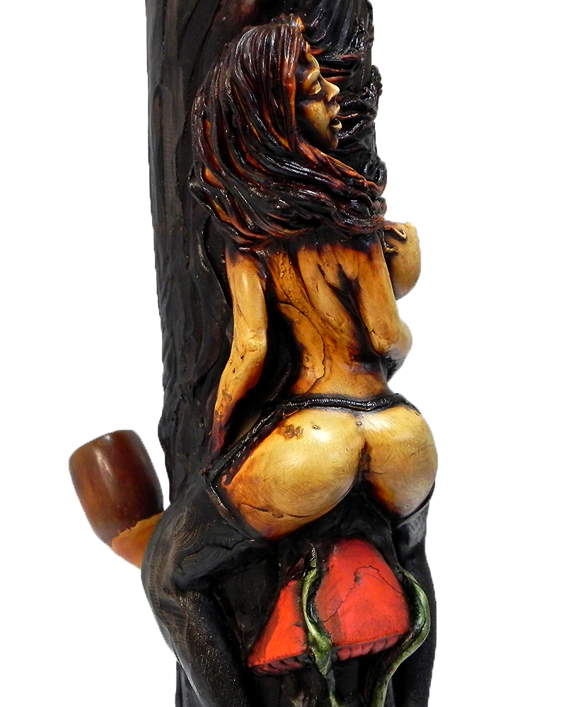Handcrafted tobacco smoking water pipe of a sexy nude girl with big booty sitting on a mushroom.