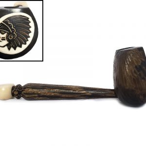 Handcarved tobacco smoking natural tagua nut hand pipe of a Native American Indian Chief head profile in medium size.