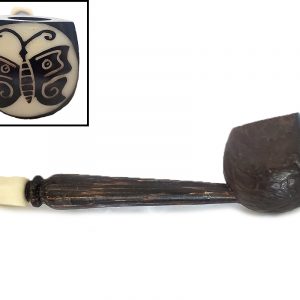 Handcarved tobacco smoking natural tagua nut hand pipe of a butterfly in medium size.