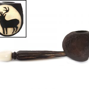 Handcarved tobacco smoking natural tagua nut hand pipe of a deer or moose silhouette in medium size.