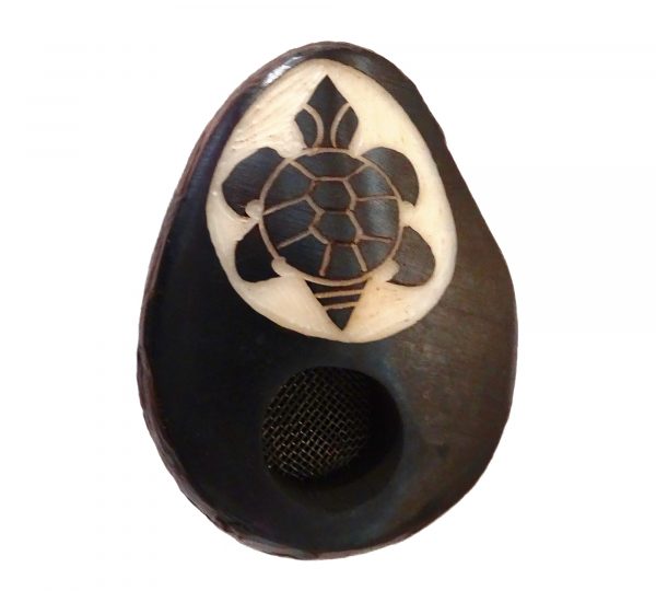 Handcarved tobacco smoking mini round natural tagua nut hand pipe bowl of a tribal sea turtle.