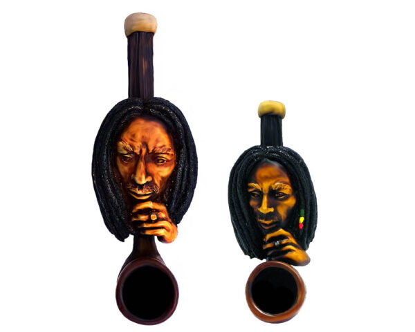 Handcrafted tobacco smoking hand pipe of Bob thinking with hand on chin in both mini and small sizes.