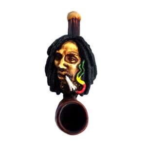 Handcrafted tobacco smoking hand pipe of smoking Bob with Rasta-colored fumes in mini size.