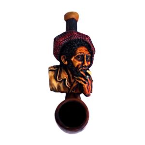 Handcrafted tobacco smoking hand pipe of smoking Bob wearing a red hat in mini size.