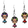 Frida inspired wooden dangle earrings.