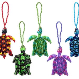 Handmade Czech glass seed bead sea animal figurine hanging ornament of a sea turtle in assorted colors. Color will vary from examples in image.