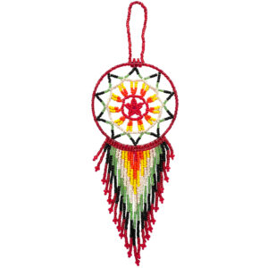Seed Bead Dream Catcher Ornament - Red/Light-Green/Yellow