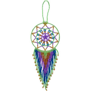 Seed Bead Dream Catcher Ornament - Light-Green/Turquoise/Lavender