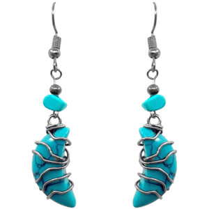 Wire Wrapped Moon Stone Earrings - Turquoise Howlite