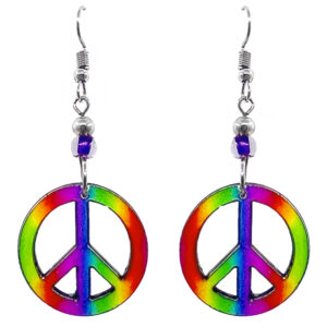 Rainbow Peace Sign Earrings - Neon Rainbow