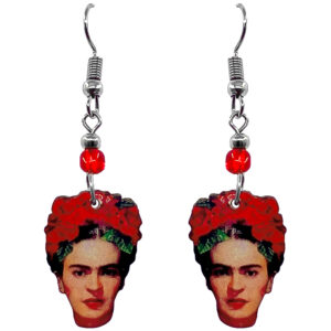 Frida Face Earrings - Red/Peach